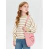 Haloumoning Girls Oversized Striped Sweater Kids Fashion Batwing Sleeve Ribbed Knit Pullover Tops 5-14 Years(Beige)