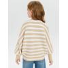 Haloumoning Girls Oversized Striped Sweater Kids Fashion Batwing Sleeve Ribbed Knit Pullover Tops 5-14 Years(Beige)
