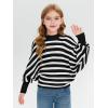 Haloumoning Girls Oversized Striped Sweater Kids Fashion Batwing Sleeve Ribbed Knit Pullover Tops 5-14 Years(Black)