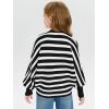 Haloumoning Girls Oversized Striped Sweater Kids Fashion Batwing Sleeve Ribbed Knit Pullover Tops 5-14 Years(Black)
