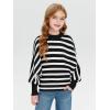 Haloumoning Girls Oversized Striped Sweater Kids Fashion Batwing Sleeve Ribbed Knit Pullover Tops 5-14 Years(Black)