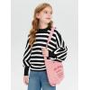 Haloumoning Girls Oversized Striped Sweater Kids Fashion Batwing Sleeve Ribbed Knit Pullover Tops 5-14 Years(Black)
