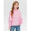 Haloumoning Girls Oversized Striped Sweater Kids Fashion Batwing Sleeve Ribbed Knit Pullover Tops 5-14 Years(Pink)