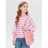 Haloumoning Girls Oversized Striped Sweater Kids Fashion Batwing Sleeve Ribbed Knit Pullover Tops 5-14 Years(Pink)