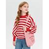 Haloumoning Girls Oversized Striped Sweater Kids Fashion Batwing Sleeve Ribbed Knit Pullover Tops 5-14 Years(Red)