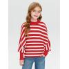 Haloumoning Girls Oversized Striped Sweater Kids Fashion Batwing Sleeve Ribbed Knit Pullover Tops 5-14 Years(Red)