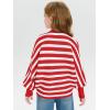 Haloumoning Girls Oversized Striped Sweater Kids Fashion Batwing Sleeve Ribbed Knit Pullover Tops 5-14 Years(Red)