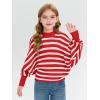 Haloumoning Girls Oversized Striped Sweater Kids Fashion Batwing Sleeve Ribbed Knit Pullover Tops 5-14 Years(Red)