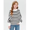 Haloumoning Girls Oversized Striped Sweater Kids Fashion Batwing Sleeve Ribbed Knit Pullover Tops 5-14 Years(White)