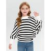 Haloumoning Girls Oversized Striped Sweater Kids Fashion Batwing Sleeve Ribbed Knit Pullover Tops 5-14 Years(White)