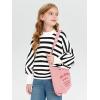 Haloumoning Girls Oversized Striped Sweater Kids Fashion Batwing Sleeve Ribbed Knit Pullover Tops 5-14 Years(White)