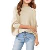Girls Oversized Sweater Kids Fashion Batwing Sleeve Ribbed Knit Pullover Tops 5-14 Years(Beige)