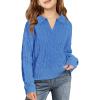 Girls Sweaters Kids Fashion Cable Knit Collared V Neck Pullover Sweater Tops 5-14 Years(Blue)