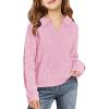 Girls Sweaters Kids Fashion Cable Knit Collared V Neck Pullover Sweater Tops 5-14 Years(Pink)