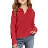 Girls Sweaters Kids Fashion Cable Knit Collared V Neck Pullover Sweater Tops 5-14 Years(Red)