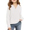 Girls Sweaters Kids Fashion Cable Knit Collared V Neck Pullover Sweater Tops 5-14 Years(White)