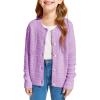 Haloumoning Girls Button Down Cardigan Jackets Kids Long Sleeve Cable Knit Sweaters 5-14 Years(Purple)