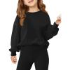 Haloumoning Girls Casual Crewneck Sweatshirts Long Sleeve Color Block Loose Fit Fall Cute Pullover Tops 5-14 Years(Black)