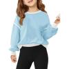 Haloumoning Girls Casual Crewneck Sweatshirts Long Sleeve Color Block Loose Fit Fall Cute Pullover Tops 5-14 Years(Light Blue)