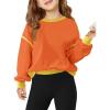 Haloumoning Girls Casual Crewneck Sweatshirts Long Sleeve Color Block Loose Fit Fall Cute Pullover Tops 5-14 Years(Orange)