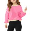 Haloumoning Girls Casual Crewneck Sweatshirts Long Sleeve Color Block Loose Fit Fall Cute Pullover Tops 5-14 Years(Pink)