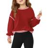 Haloumoning Girls Casual Crewneck Sweatshirts Long Sleeve Color Block Loose Fit Fall Cute Pullover Tops 5-14 Years(Red)
