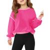 Haloumoning Girls Casual Crewneck Sweatshirts Long Sleeve Color Block Loose Fit Fall Cute Pullover Tops 5-14 Years(Rose Red)
