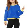 Haloumoning Girls Casual Crewneck Sweatshirts Long Sleeve Color Block Loose Fit Fall Cute Pullover Tops 5-14 Years(Royal Blue)