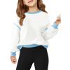 Haloumoning Girls Casual Crewneck Sweatshirts Long Sleeve Color Block Loose Fit Fall Cute Pullover Tops 5-14 Years(White)