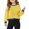 Haloumoning Girls Casual Crewneck Sweatshirts Long Sleeve Color Block Loose Fit Fall Cute Pullover Tops 5-14 Years(Yellow)