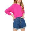 Haloumoning Girls Cute Heart Love Print Sweater Tops Oversized Crew Neck Dot Ball Knitted Valentine Pullover 5-14 Years(Hot Pink)