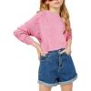 Haloumoning Girls Cute Heart Love Print Sweater Tops Oversized Crew Neck Dot Ball Knitted Valentine Pullover 5-14 Years(Pink)