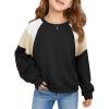 Haloumoning Girls Oversized Colorblock Sweatshirts Kids Fashion Fleece Drop Shoulder Pullover 5-14 Years(Black)