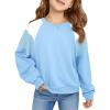 Haloumoning Girls Oversized Colorblock Sweatshirts Kids Fashion Fleece Drop Shoulder Pullover 5-14 Years(Blue)
