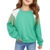 Haloumoning Girls Oversized Colorblock Sweatshirts Kids Fashion Fleece Drop Shoulder Pullover 5-14 Years(Green)