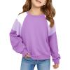 Haloumoning Girls Oversized Colorblock Sweatshirts Kids Fashion Fleece Drop Shoulder Pullover 5-14 Years(Purple)