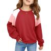 Haloumoning Girls Oversized Colorblock Sweatshirts Kids Fashion Fleece Drop Shoulder Pullover 5-14 Years(Red)