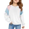 Haloumoning Girls Oversized Colorblock Sweatshirts Kids Fashion Fleece Drop Shoulder Pullover 5-14 Years(White)