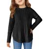 Haloumoning Girls Oversized Sweater Kids Fashion Batwing Sleeve Cable Knit Sweaters with Side Slit 5-14 Years(Black)