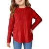 Haloumoning Girls Oversized Sweater Kids Fashion Batwing Sleeve Cable Knit Sweaters with Side Slit 5-14 Years(Red)