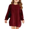 Haloumoning Girls Sweater Dress Casual Crewneck Knit Long Sleeve Fall Winter Dress Pullover 5-14Y(Burgundy)