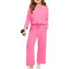 Haloumoning Girls Sweatsuit Kids Fashion Long Sleeve Sweatshirt and Wide Leg Pants Tracksuit Sets 2 Piece Outfits(Hot Pink)
