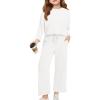 Haloumoning Girls Sweatsuit Kids Fashion Long Sleeve Sweatshirt and Wide Leg Pants Tracksuit Sets 2 Piece Outfits(White)