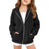 Haloumoning Girls Zip Up Hoodie Kids Fashion Oversized Textured Sweatshirt Jacket with Pockets 5-14 Years(Black)