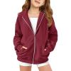 Haloumoning Girls Zip Up Hoodie Kids Fashion Oversized Textured Sweatshirt Jacket with Pockets 5-14 Years(Burgundy)