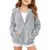Haloumoning Girls Zip Up Hoodie Kids Fashion Oversized Textured Sweatshirt Jacket with Pockets 5-14 Years(Grey)
