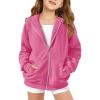 Haloumoning Girls Zip Up Hoodie Kids Fashion Oversized Textured Sweatshirt Jacket with Pockets 5-14 Years(Hot Pink)