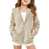 Haloumoning Girls Zip Up Hoodie Kids Fashion Oversized Textured Sweatshirt Jacket with Pockets 5-14 Years(Khaki)