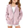 Haloumoning Girls Zip Up Hoodie Kids Fashion Oversized Textured Sweatshirt Jacket with Pockets 5-14 Years(Pink)
