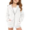 Haloumoning Girls Zip Up Hoodie Kids Fashion Oversized Textured Sweatshirt Jacket with Pockets 5-14 Years(White)